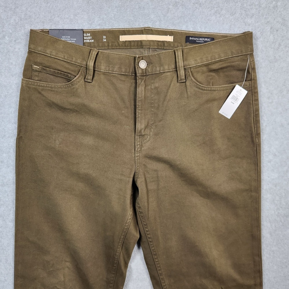 Banana Republic Traveler Pants 33x34 (Actual 34x34) Green Olive OD Slim Fit